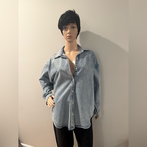 NWT Express oversized Boyfriend Portfolio Button-Up Shirt with gems - Picture 1 of 6